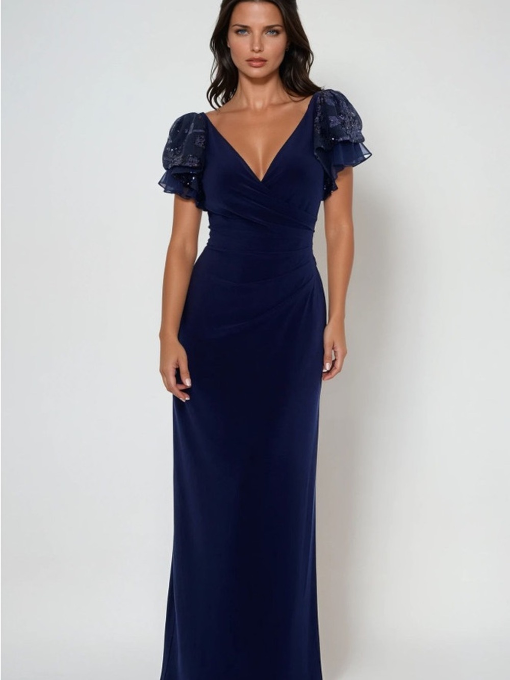 Betsy & Adam Size 2P NWT Navy Sequin Short Sleeve Formal Evening Gown GALA MOB - Picture 5 of 15